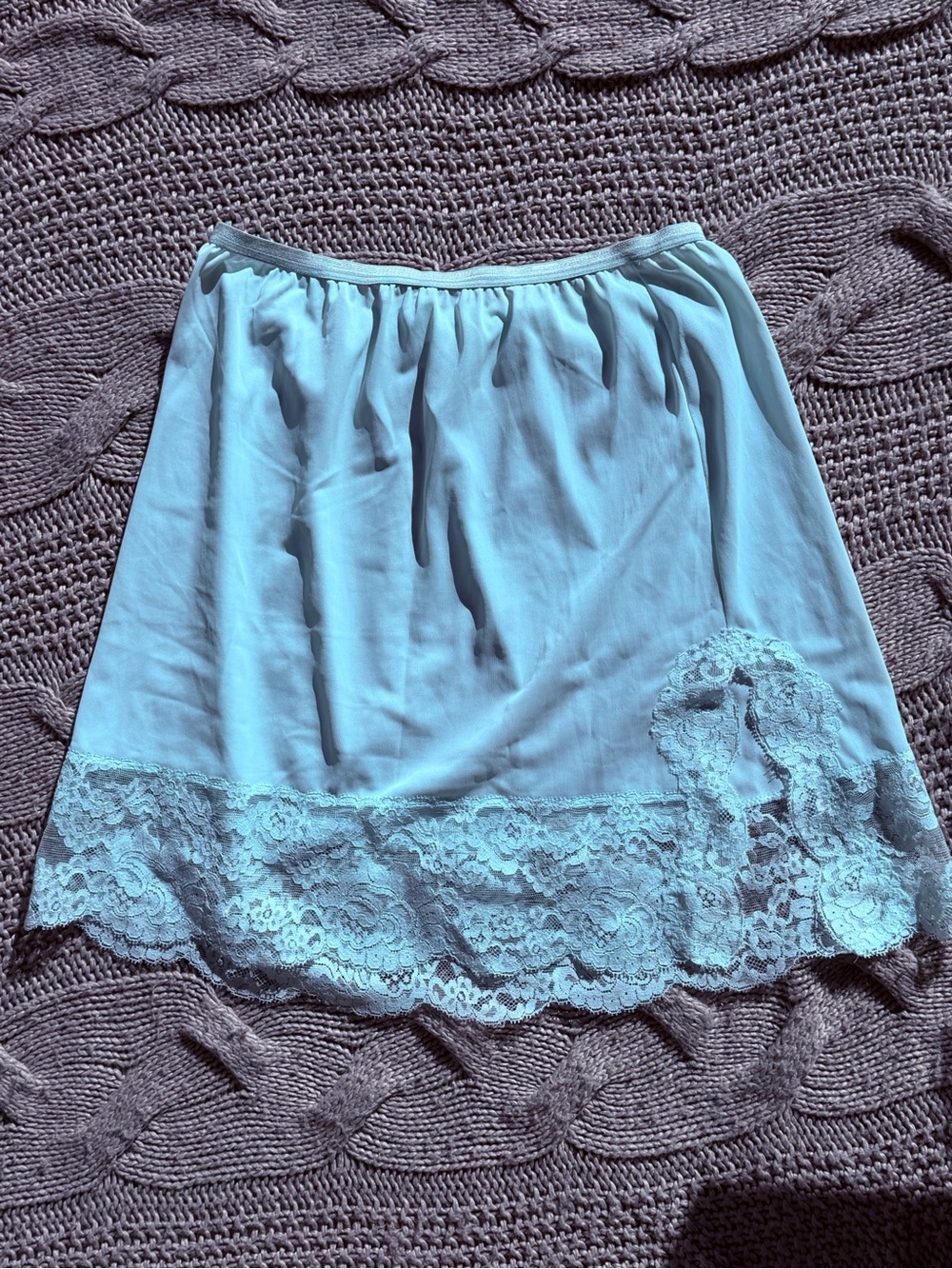 Vanity Fair Light Aqua Lace-Hem Half Slip Skirt - Picture 4 of 5